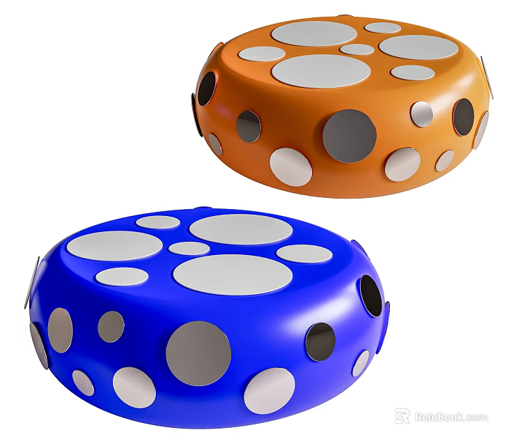 Colorful Coffee Table Design With Orange Blue Polka Dots And Round Shape 3d model 