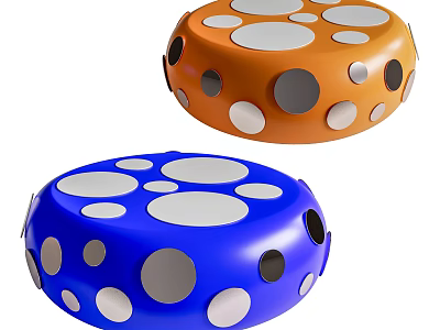 Colorful Coffee Table Design With Orange Blue Polka Dots And Round Shape 3d model