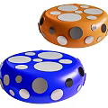 Colorful Coffee Table Design With Orange Blue Polka Dots And Round Shape