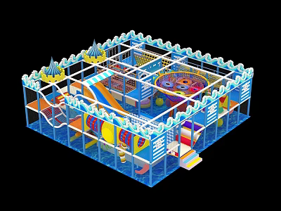 Vibrant Indoor Playground With Slide Climbing Net And Colorful Enclosed Fence For Children 3d model