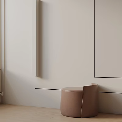 Modern Light Brown Side Table Against Wall With Line Decorations In Living Room Interior 3d model