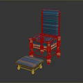 Blue Striped Decorative Chair With Golden Legs And Matching Ottoman