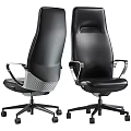 Modern Black Leather Office Chairs With Metal Armrests And Wheeled Base