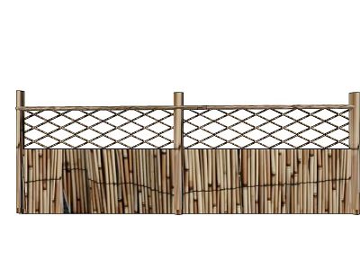 Natural Bamboo Fence With Crisscross Lattice Design And Vertical Slats 3d model