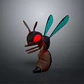Detailed 3D Ant Model With Red Eyes And Green Wings On Dark Background