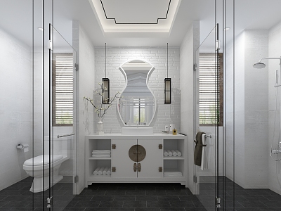 New Chinese-style Bathroom Bathtub Toilet Chandelier Basin Shower 3d model