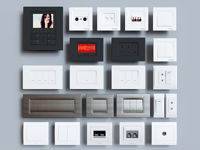 Various Modern Switch Panels with White Black Colors Digital Display and Multiple Designs 3d model
