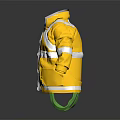 Yellow Safety Coat With Reflective Strips Black Lining And Green Drawstrings 3d model
