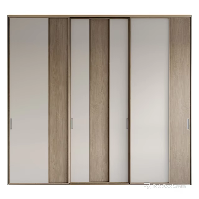 Modern Wardrobe Design With Wooden Panels And White Sliding Doors For Bedroom 3d model 
