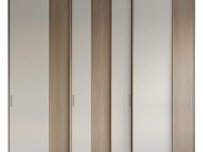 Modern Wardrobe Design With Wooden Panels And White Sliding Doors For Bedroom 3d model