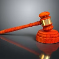 Reddish Wooden Gavel With Golden Band Top And Polished Wooden Base