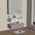 Modern Wall Mounted White Bathroom Vanity With Mirror Blinds And Wooden Floor