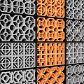 Architectural Components Featuring Diverse Geometric Patterns And Perforated Designs In Multiple Colors 3d model