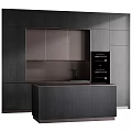 Sleek Modern Kitchen Interior With Dark Wood Cabinets Countertop And Built in Ovens