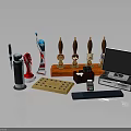 Assorted Bar Equipment Including Beer Tap Trophies TV Chessboard And Mobile Phone