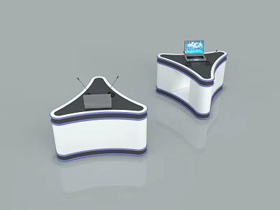 Functional Desks Modern Curved Design White Body With Blue Trim And Laptop On Top 3d model