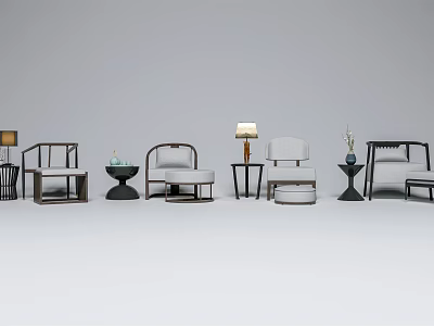 Contemporary Single Sofa Arrangement with Modern Side Tables Lamps and Decorative Vases 3d model