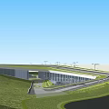 Modern Building Featuring Curved Grass Roof And Glass Facade In Grassland Area