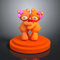Cute Orange Teddy Bears With Pink Bows Hugging On Round Orange Base