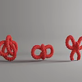 Red Rope Knots With Three Different Decorative Intricate Designs On Gray Background 3d model