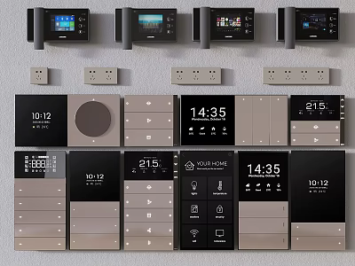 Various Modern Switch Panels With Digital Time Display Button Controls And Sockets 3d model