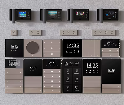 Various Modern Switch Panels With Digital Time Display Button Controls And Sockets 3d model
