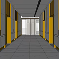 Modern Elevator Hallway Interior Design With Paneled Walls And Tiled Floor 3d model
