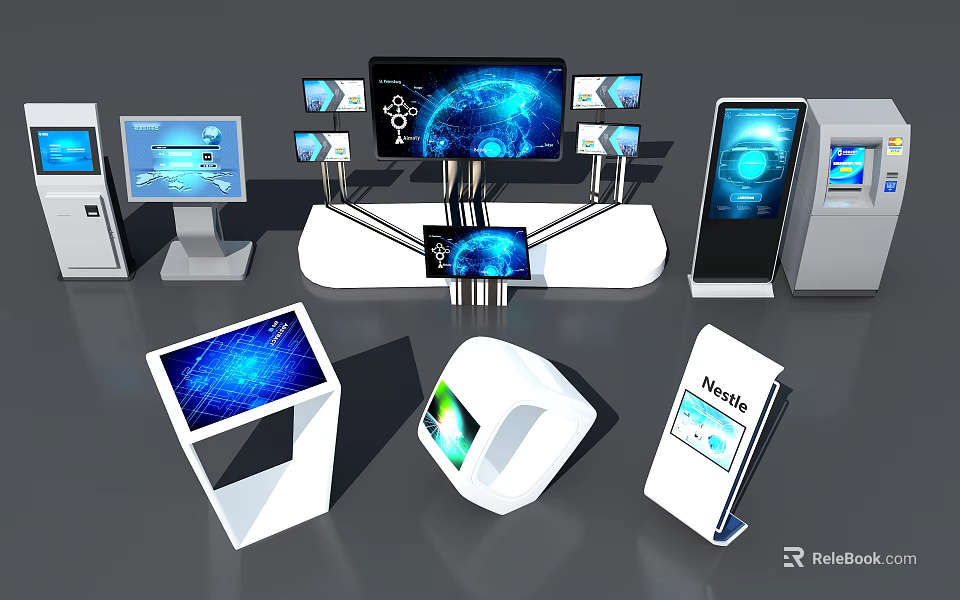 Smart Public Facilities With Interactive Digital Screens And Touchscreen Kiosks 3d model 