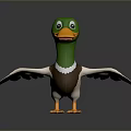 3D Cartoon Duck Character With Green Head Orange Beak And Outstretched Wings