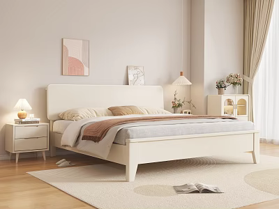 Modern Bedroom Interior Design With White Bed Nightstand Lamp Wall Art Curtains And Rug 3d model