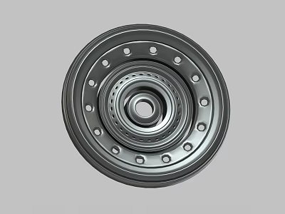 Metallic Automotive Wheel Rim With Multi Layered Design And Perforated Outer Ring 3d model