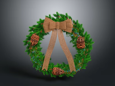 Garden Landscape Decorative Wreath Featuring Green Pine Branches Burlap Bow Pine Cones And Blue Accents 3d model