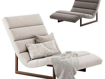 Comfortable Beige Lounge Chair With Wooden Frame Soft Pillows And Throw Blanket 3d model