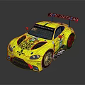 Yellow Racing Car With R C DESIGN And Racing Team Sponsor Logos Number 66