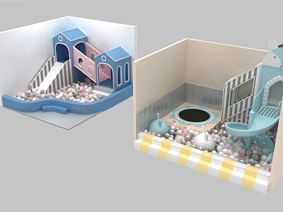 Kids Play Equipment With Ball Pit Slide Colorful Balls And Small House Structure 3d model