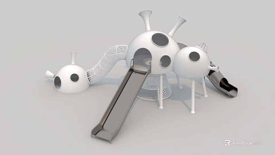 Modern Playground Equipment with White Structure Slide Net and Holes 3d model