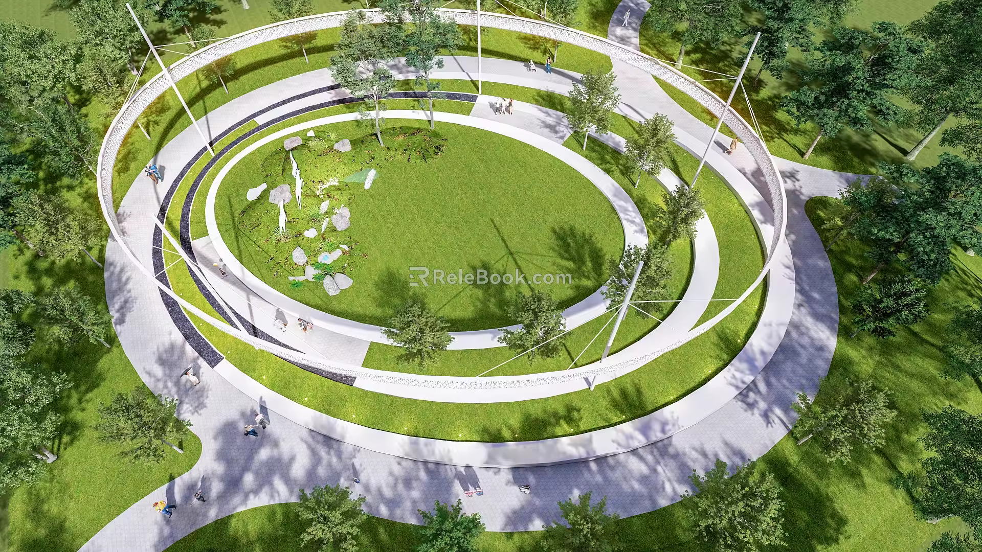circular green space landscape annular construction 3d model
