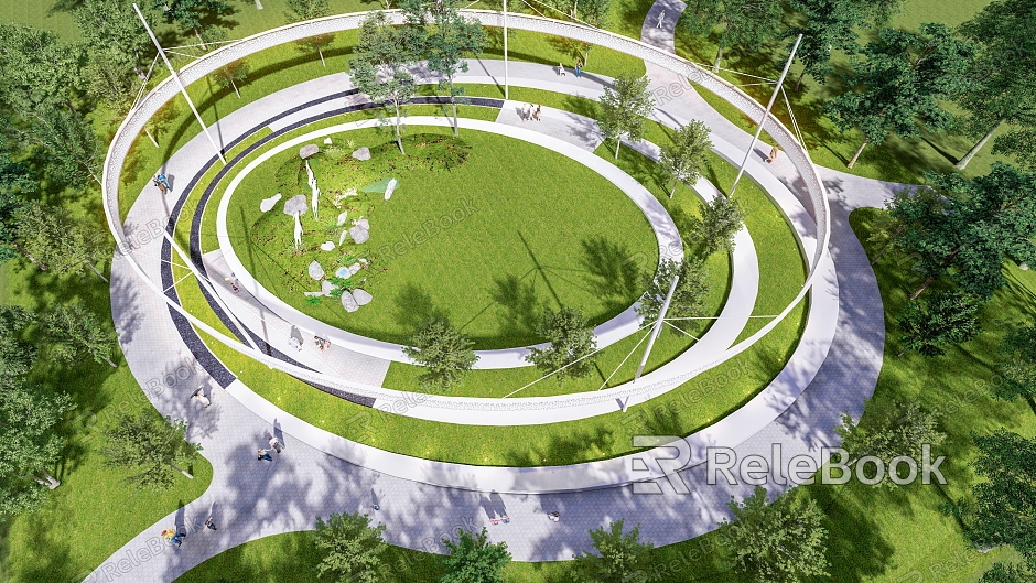 circular green space landscape annular construction model