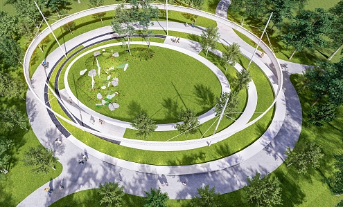 circular green space landscape annular construction 3d model