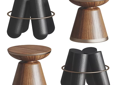 Sleek Modern Side Table Design With Walnut Wood Top And Black Frame Metal Ring Accents 3d model