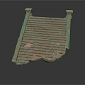 Brick Tile Building Roof With Small Square Decorations Wavy Edge And Damaged Tiles