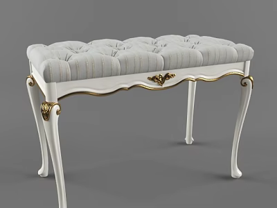 Elegant White Sofa Bench With Gold Accents And Striped Tufted Upholstery 3d model