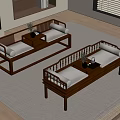 Traditional Chinese Interior With Wooden Daybeds Light Cushions Tea Tables And Vases