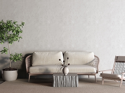 Silent Rattan Sofa Double Sofa Potted Plant model