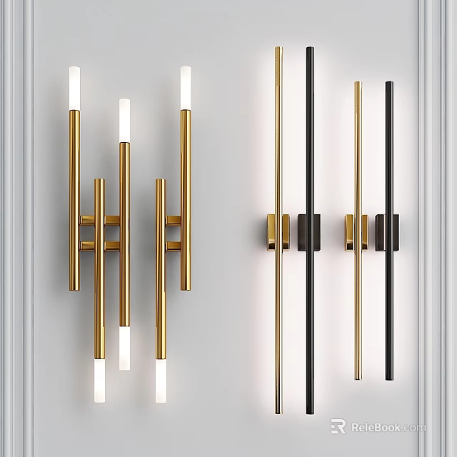 Elegant Modern Gold and Black Linear Wall Sconces with Contemporary Design 3d model