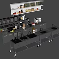 Industrial Kitchen Equipment With Stainless Steel Worktables Sinks Coffee Machines And Mobile Spice Racks