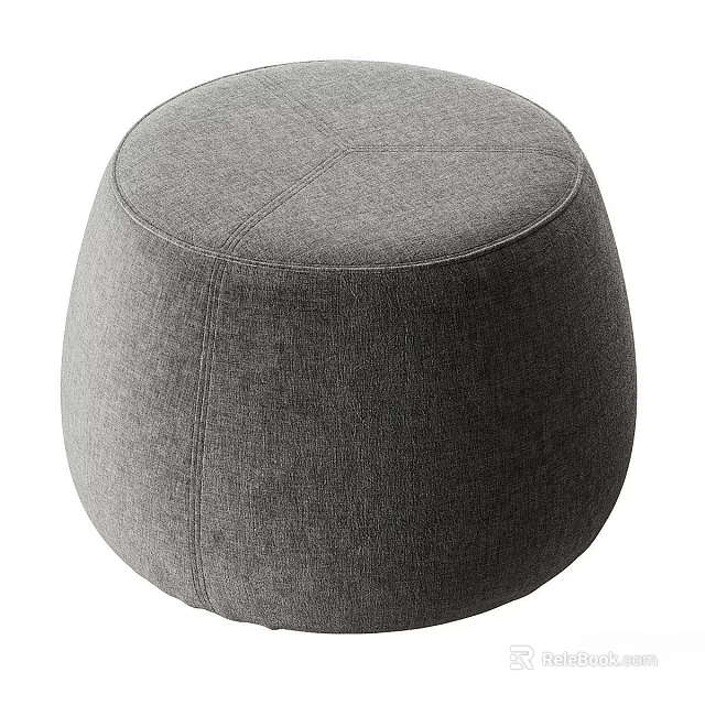 Gray Round Fabric Upholstered Stool With Modern Stitched Design For Home Decor 3d model 