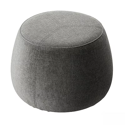 Gray Round Fabric Upholstered Stool With Modern Stitched Design For Home Decor 3d model