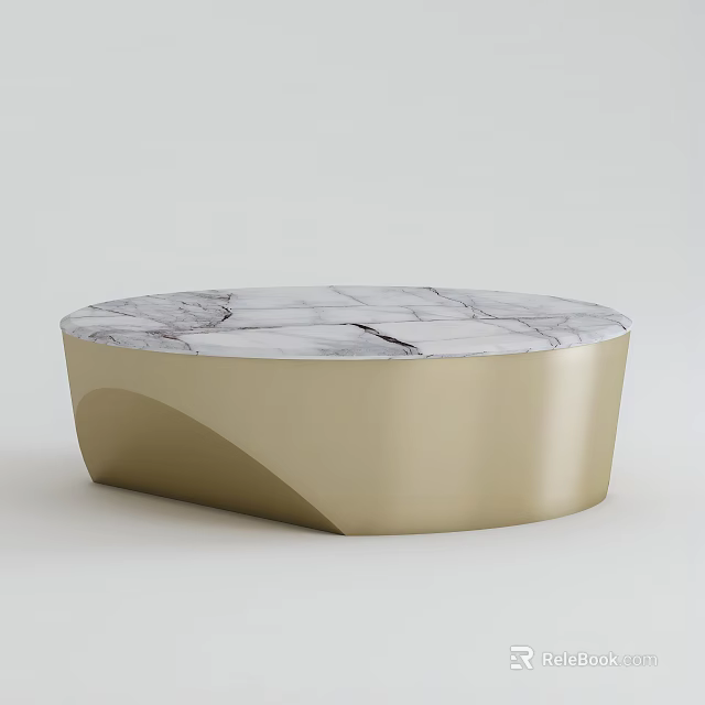 Round Modern Coffee Table With Marble Top And Gold Curved Base 3d model