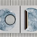 Blue Toned Circular Wall Decor With Abstract Texture And Vertical Striped Background 3d model